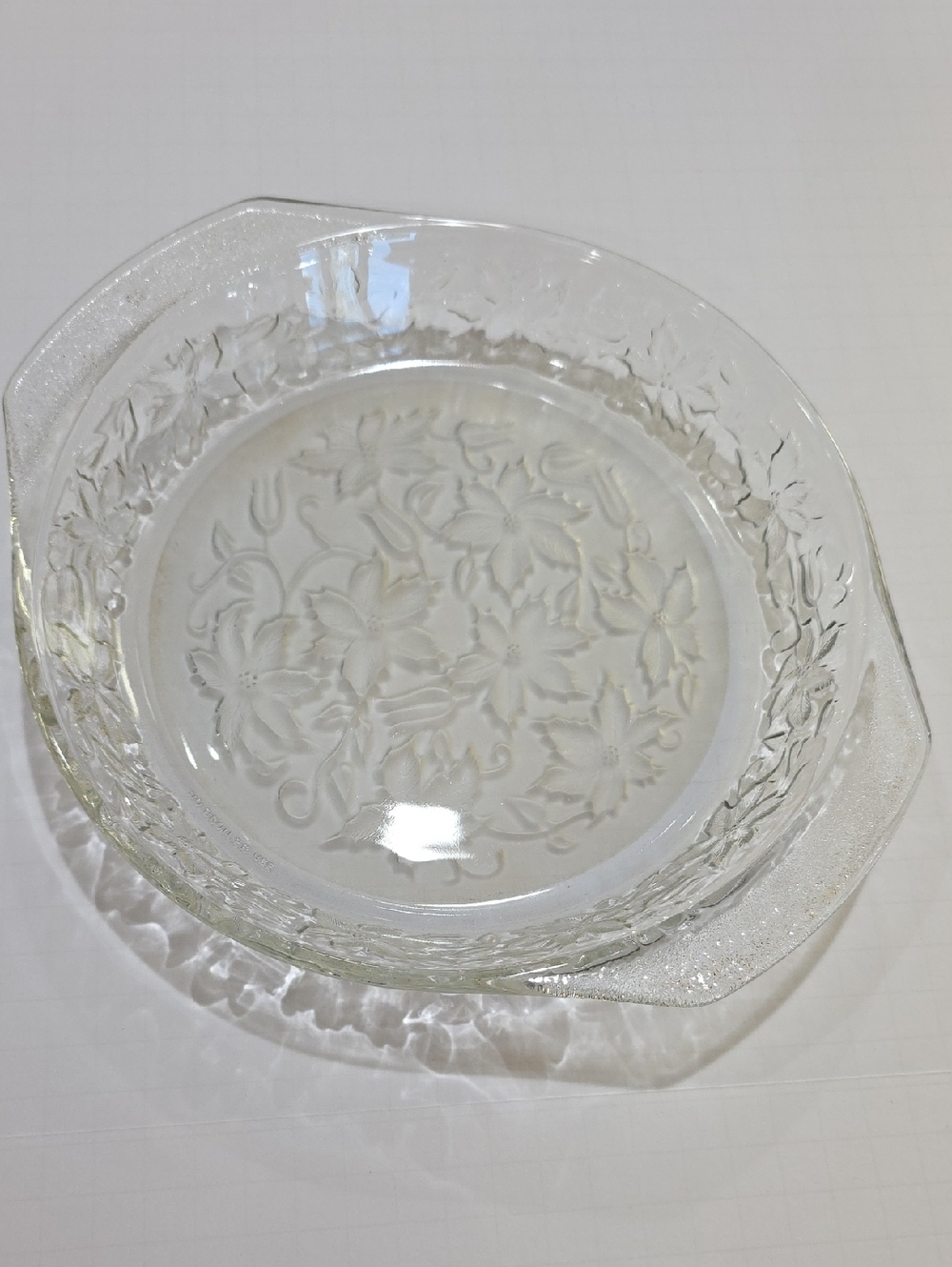 Princess House Clear Floral Pressed Glass Pie Plate Fantasia
